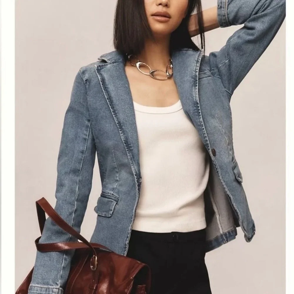 Anthropologie Dear John Minah Denim Blazer Fitted Blue Denim Jacket XS - Picture 3 of 10